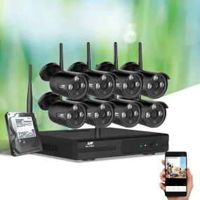 Wireless CCTV Security System 8CH NVR 3MP 8 Bullet Cameras 4TB