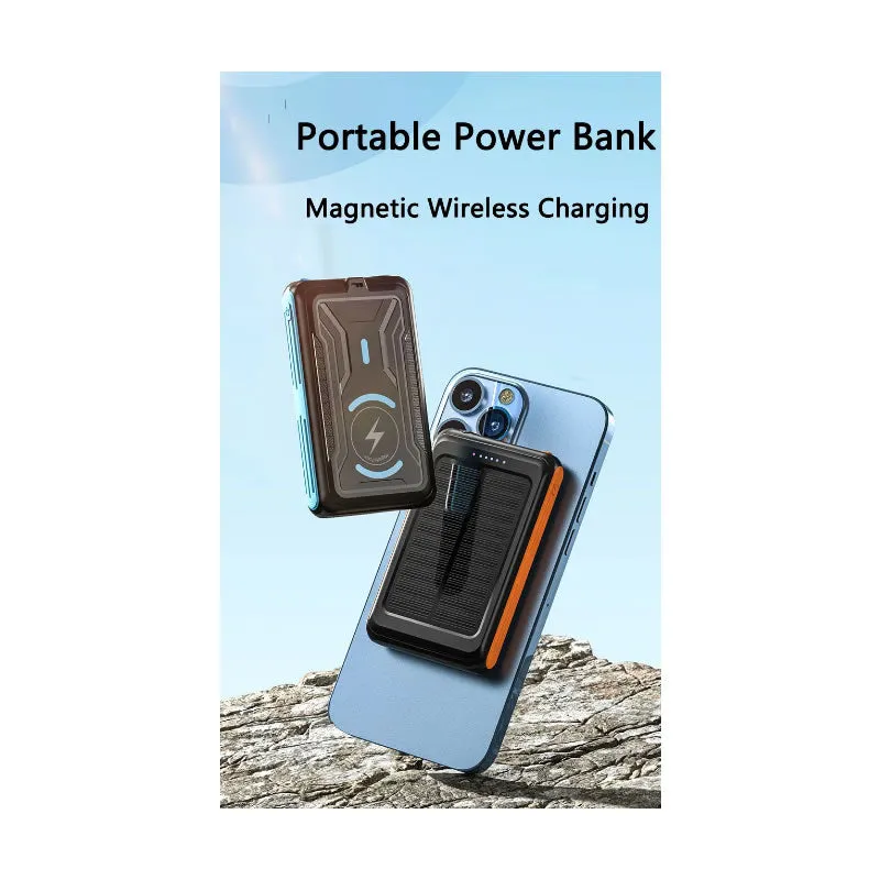 Wireless Solar Power 5000Mah Magnetic Powerbank With Led Light Ae-75